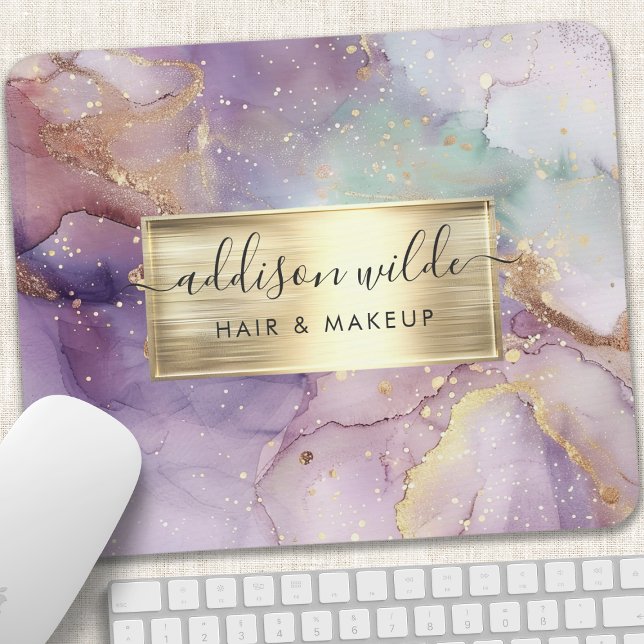 Mousepad Lilac Glitter Aquarela Faux Folha de Ouro (Criador carregado)