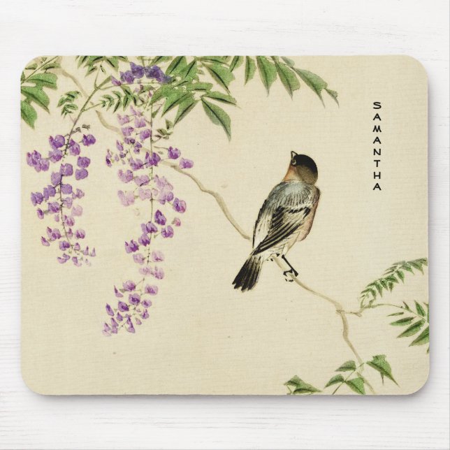 Mousepad Lilac Sparrow Monograma, Vintage Japonês (Frente)