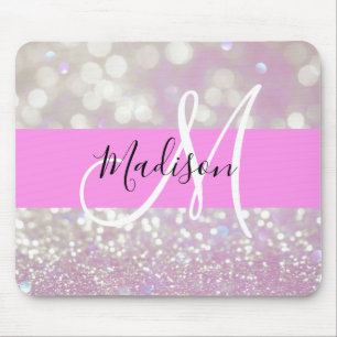 Mousepad Lilás Menina Brilho Glitter Faíscas Monograma Nome