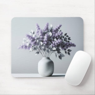 Mousepad Lilases Roxos e Buquê de Folha de Prata