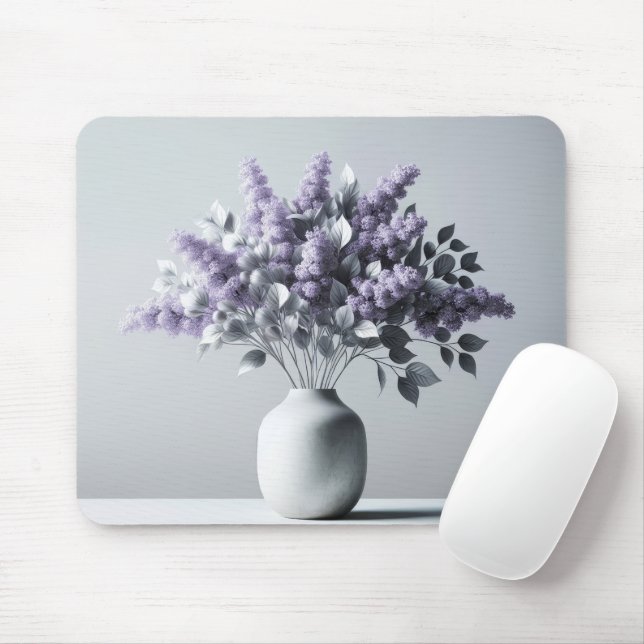 Mousepad Lilases Roxos e Buquê de Folha de Prata (Com mouse)