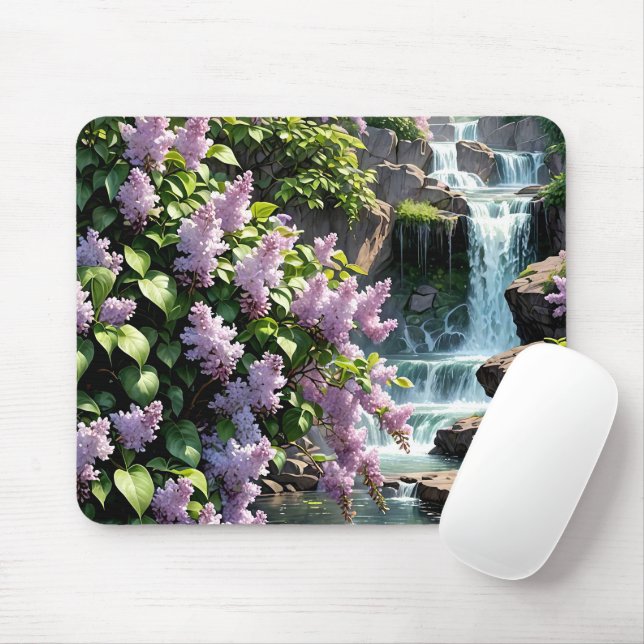 Mousepad Lilases Roxos e Quedas de Água (Com mouse)