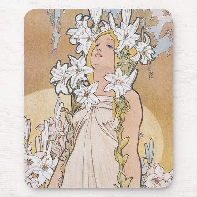 Mousepad Lily (Quatro Flores), Alphonse Mucha (Frente)