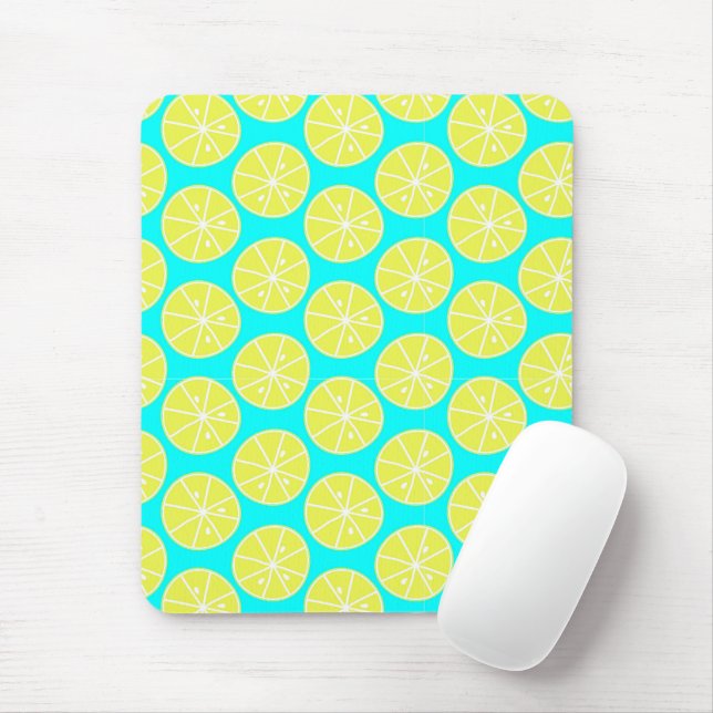 Mousepad Limão fatiado em fundo azul (Com mouse)