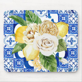 Mousepad Limão mediterrânico de Verão e impressão de flores