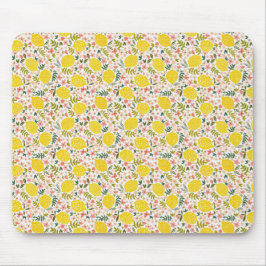 Mousepad Limões Amarelos Modernos com Floral Rosa