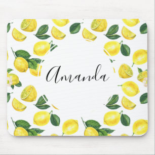 Mousepad Limões Amarelos Padrão de Fruta de Aquarela