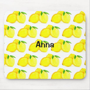 Mousepad Limões Pintados Padrão de Fruta Amarelo Aquarela