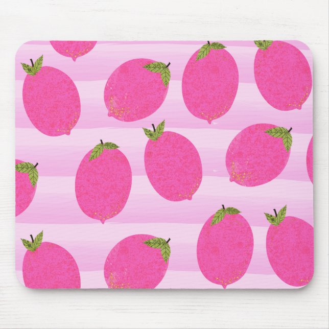 Mousepad Limões Rosa Limonada Verão Frutas Aquarela (Frente)