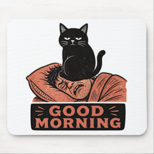Mousepad Lince Sarcástico Gato Preto Bom Dia Meme