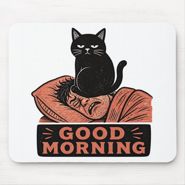 Mousepad Lince Sarcástico Gato Preto Bom Dia Meme (Frente)