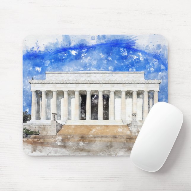 Mousepad Lincoln Memorial facade em aquarela (Com mouse)