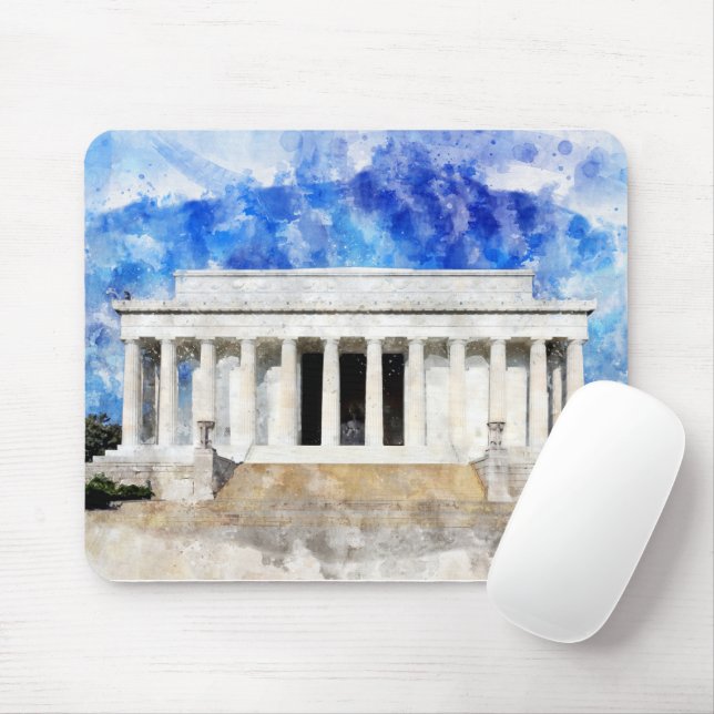 Mousepad Lincoln Memorial facade em aquarela (Com mouse)