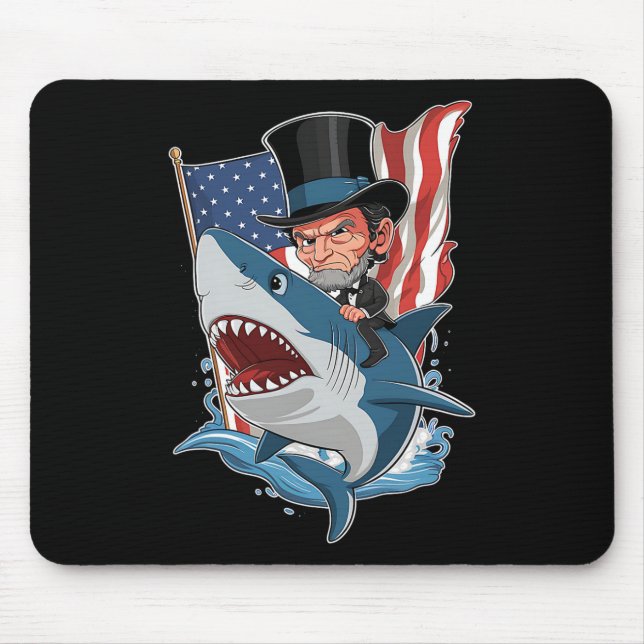 Mousepad Lincoln Riding Shark Incrível Graphi De 4 De Julho (Frente)