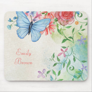 Mousepad Linda Aquarela Floral com Borboleta