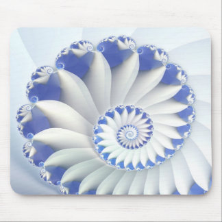 Mousepad Linda Arte Fractal de Shell Azul e Branco
