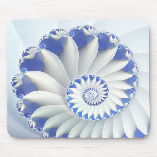 Mousepad Linda Arte Fractal de Shell Azul e Branco (Frente)