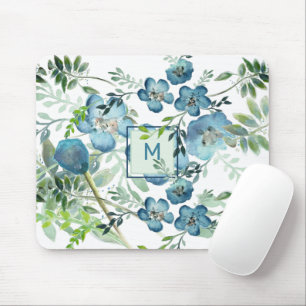 Mousepad Linda Azul-Cor Floral com Inicial