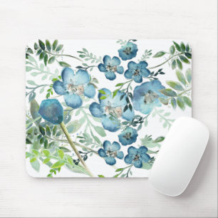 Mousepad Linda Azul Elegante Aquarela Verde Floral