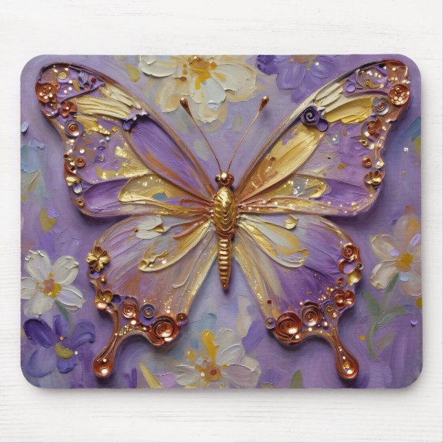 Mousepad Linda Borboleta Roxa e Flores (Frente)