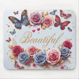 Mousepad "Linda" com borboletas e rosas