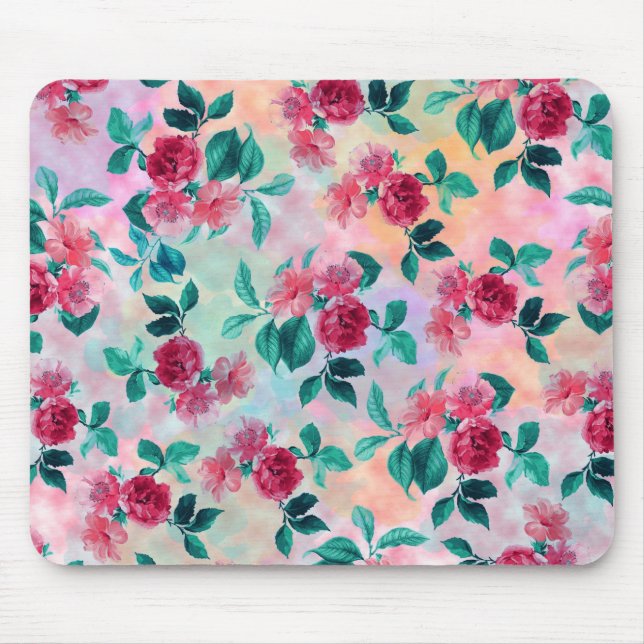 Mousepad Linda cor-de-água romântica rosa padrão floral (Frente)