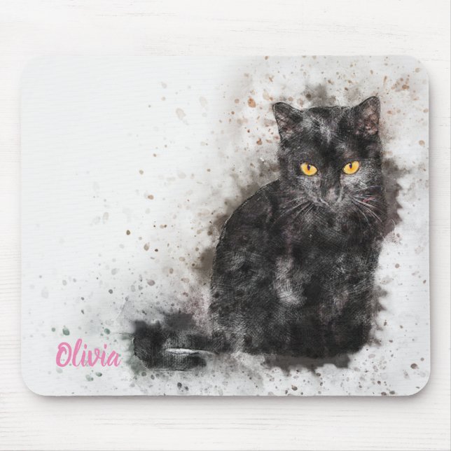 Mousepad Linda e Trendente Foto em Descanso de Gato Negro (Frente)