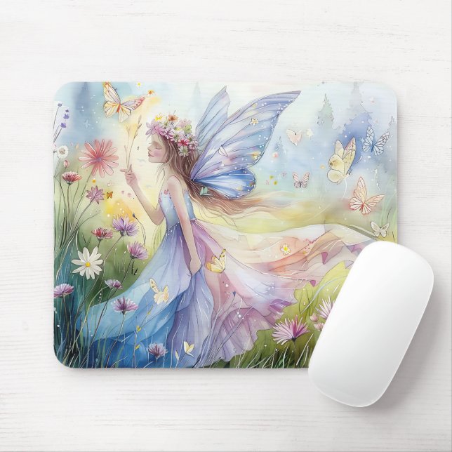 Mousepad Linda Fada De Aquarela Em Prado (Com mouse)