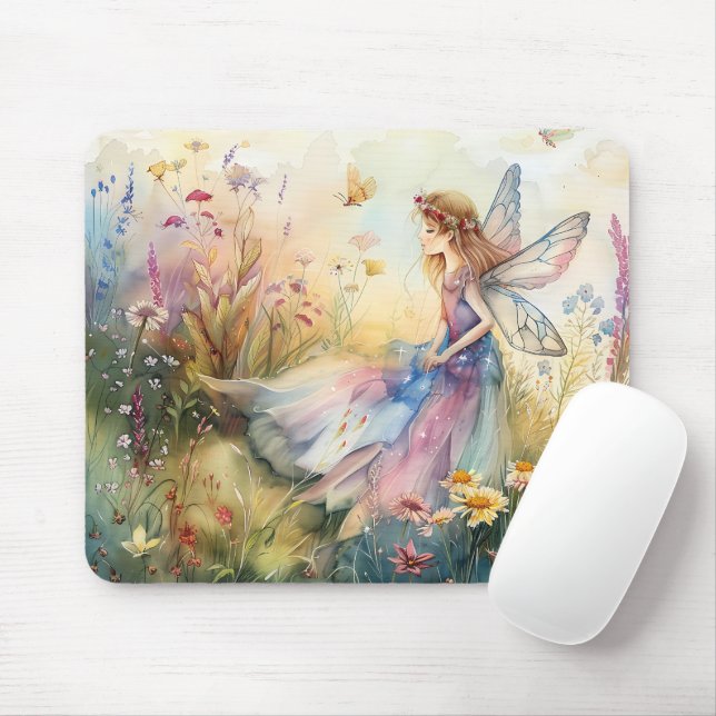 Mousepad Linda Fada De Aquarela Em Prado (Com mouse)