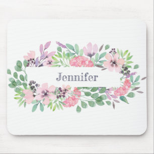 Mousepad Linda flor de lavanda de aquarela personalizada