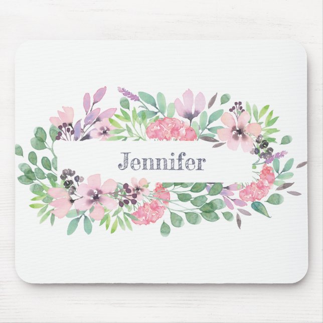 Mousepad Linda flor de lavanda de aquarela personalizada (Frente)