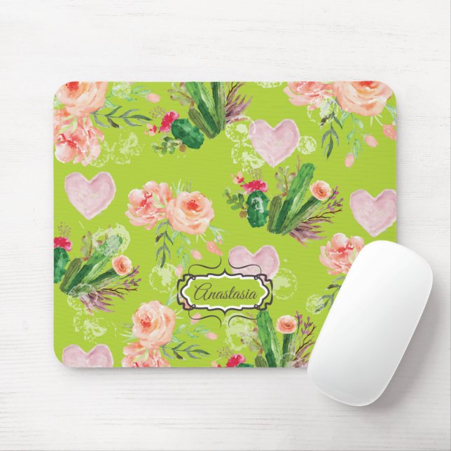 Mousepad Linda Floral Personalizada Cactus (Com mouse)