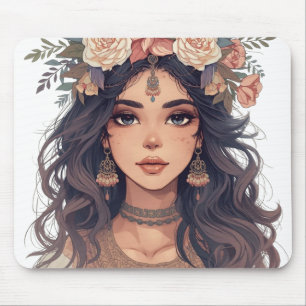 Mousepad Linda Garota Anime Floral – Estética Pastel Suave