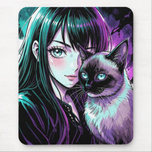 Mousepad Linda Garota de Anime e Gato Siames