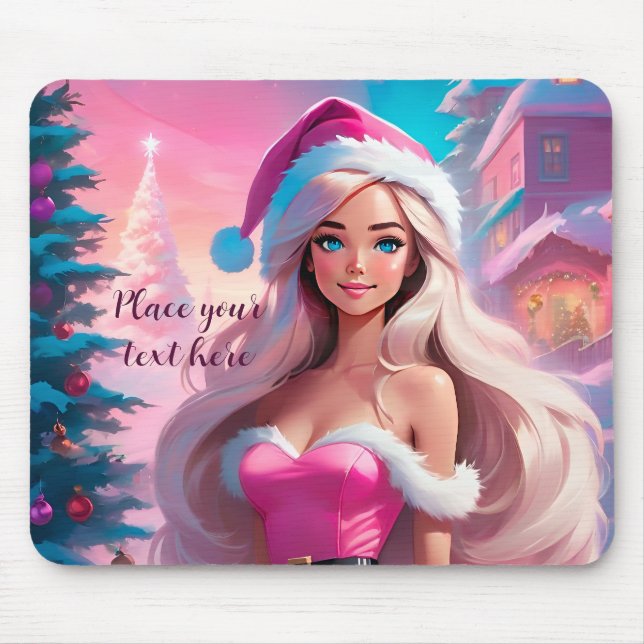 Mousepad Linda garota de Natal rosa 01 (Frente)