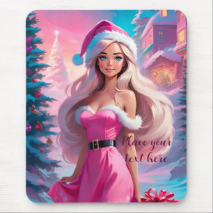 Mousepad Linda garota de Natal rosa 01