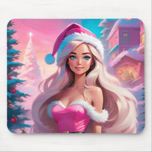 Mousepad Linda garota de Natal rosa 01