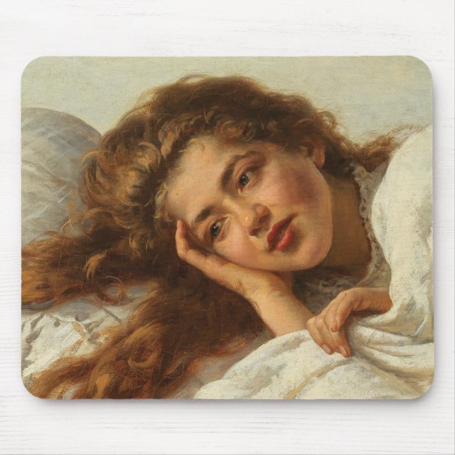 Mousepad Linda garota deitada na cama com cabelo vermelho (Frente)