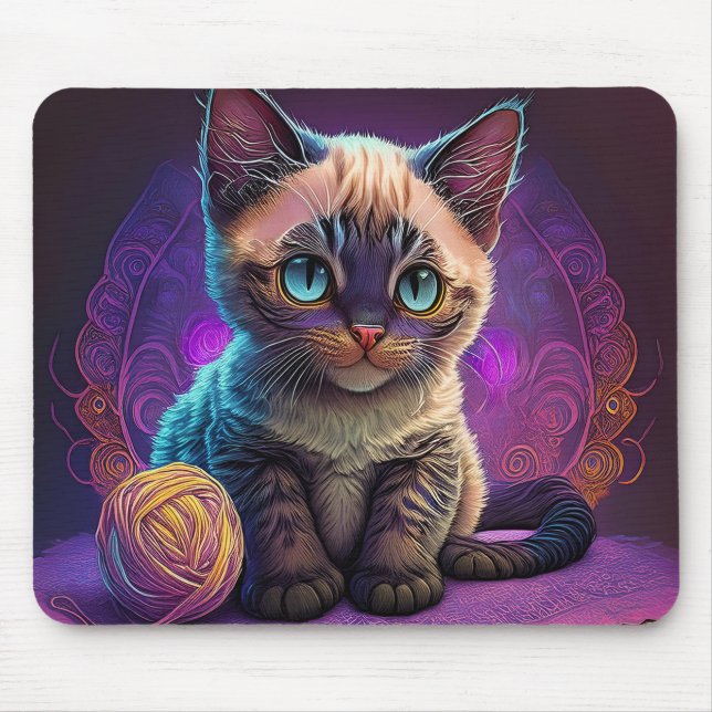 Mousepad Linda Jovem Gatinha Com Bola de Fio (Frente)