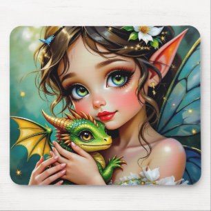 Mousepad Linda Menina com Tema de Fada e Dragão