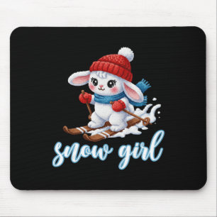 Mousepad Linda Menina da Neve Coelho de Neve Amante de Esqu