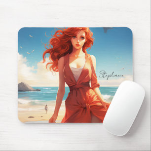 Mousepad Linda Menina De Vermelho Na Praia