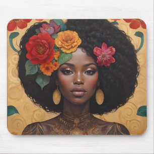 Mousepad Linda Mulher Afro-Americana Com Flores