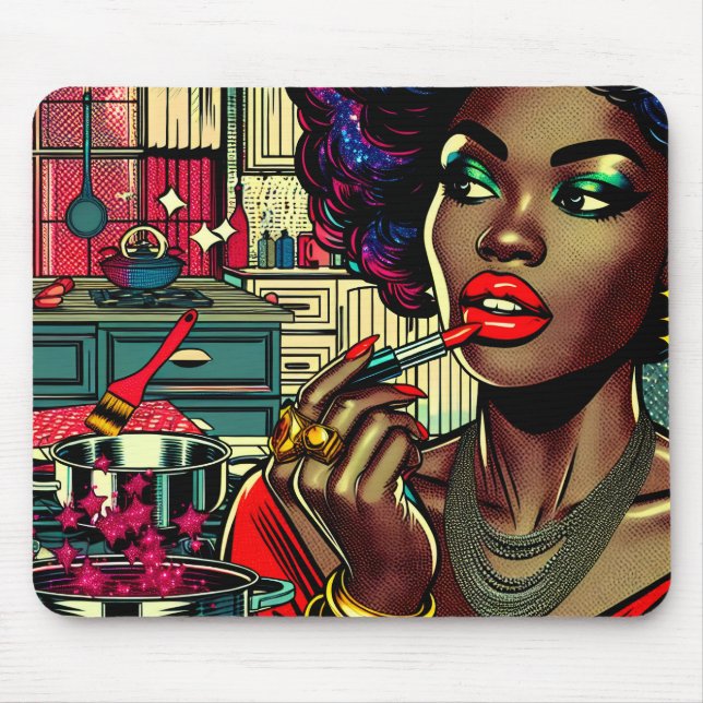 Mousepad Linda mulher colocando o Lipstick (Frente)