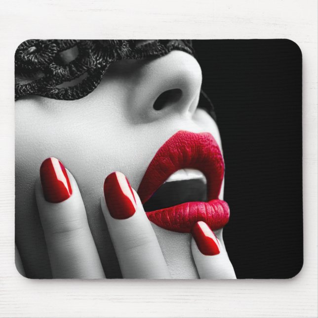 Mousepad Linda Mulher com Máscara de rendas pretas (Frente)