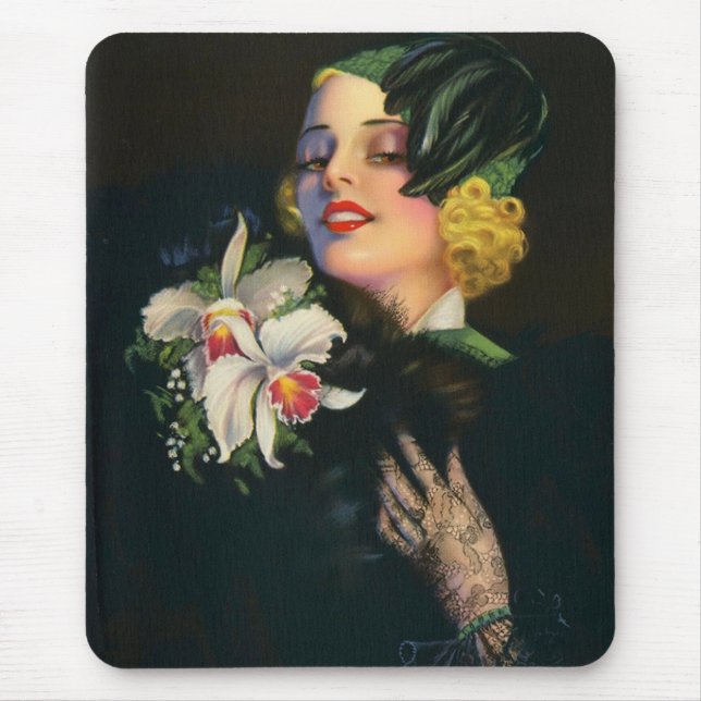 Mousepad linda mulher com orquídeas (Frente)