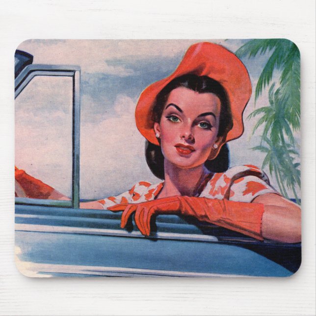 Mousepad Linda mulher de carro dos anos 40 (Frente)