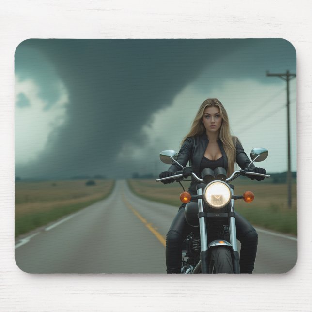 Mousepad Linda mulher em motocicleta \ Tornado (Frente)