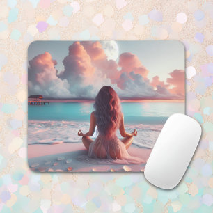 Mousepad Linda mulher Meditando no Vazio de Praia