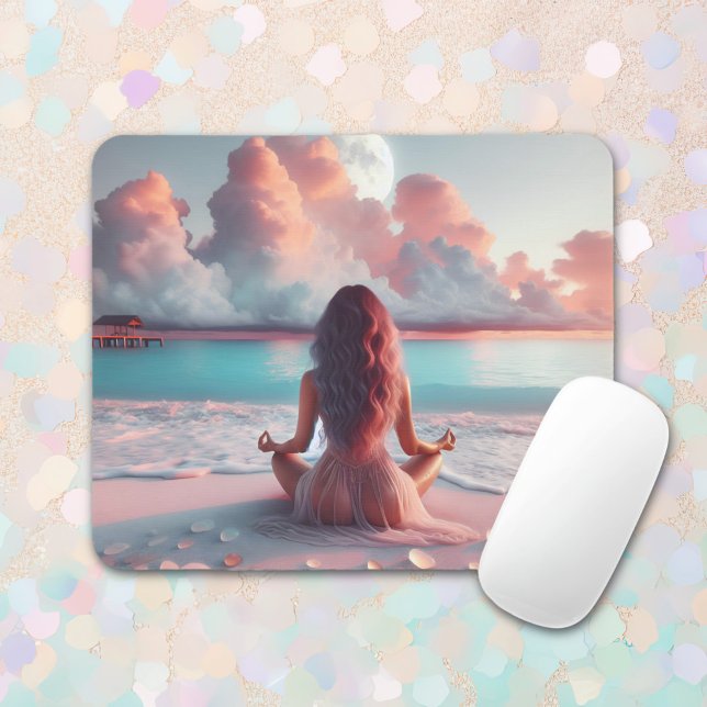 Mousepad Linda mulher Meditando no Vazio de Praia (Criador carregado)